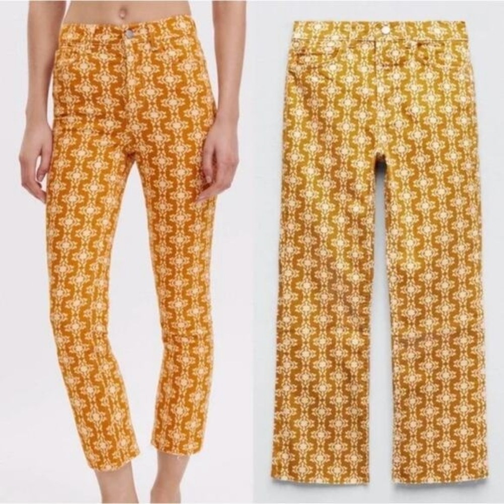 ZARA ZW The Dreed Flare abstract floral print jeans Size 6